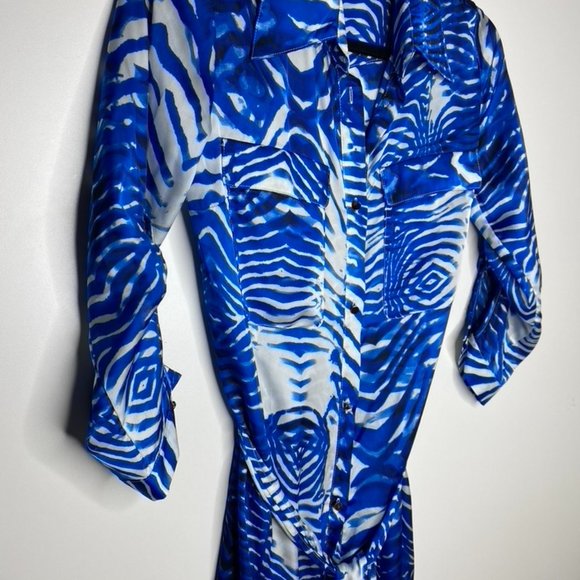 Cache Dress Size XS Women's Animal Print Blue Button Down Long Sleeve Belted - Picture 3 of 4